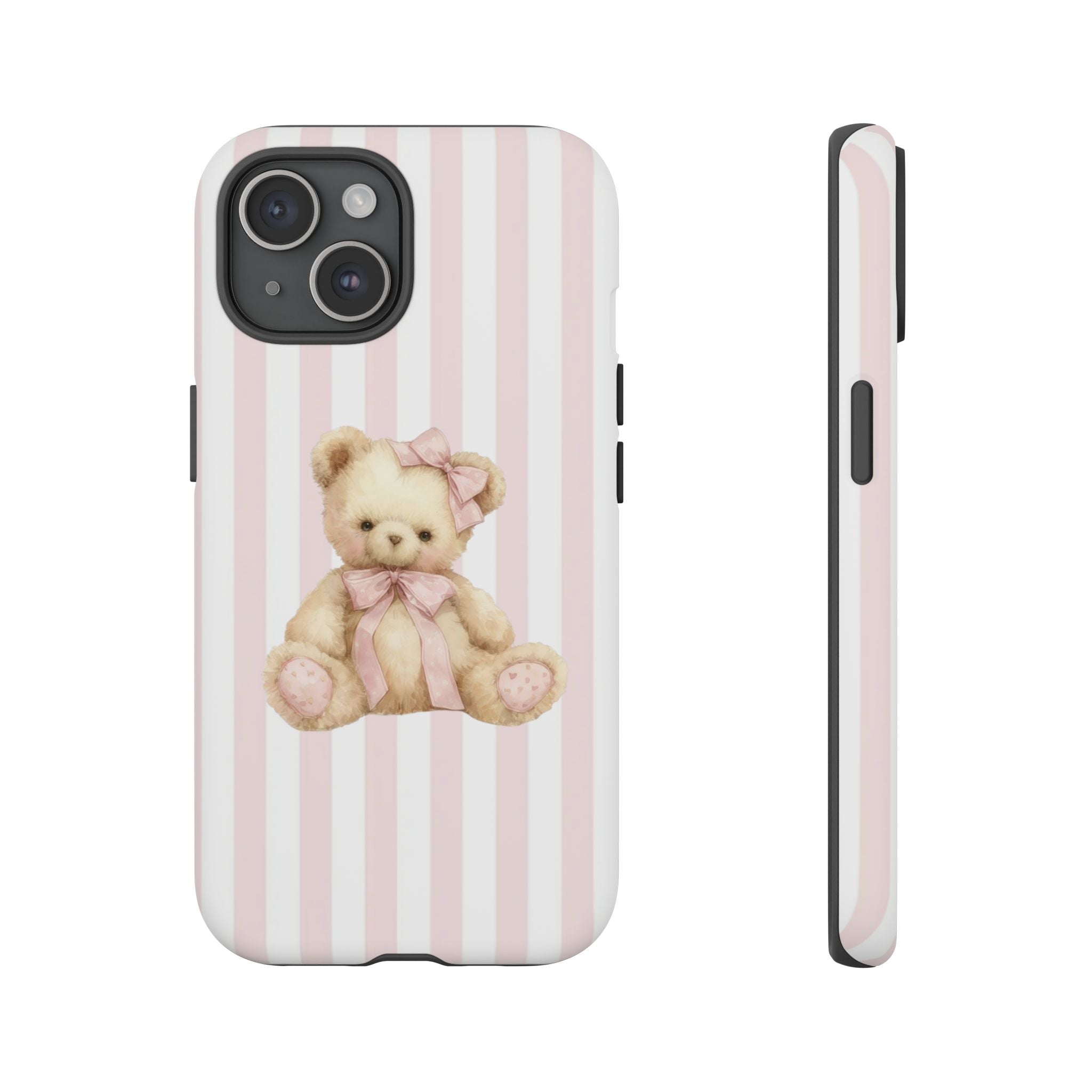 Pink Striped Teddy Bear Phone Case
