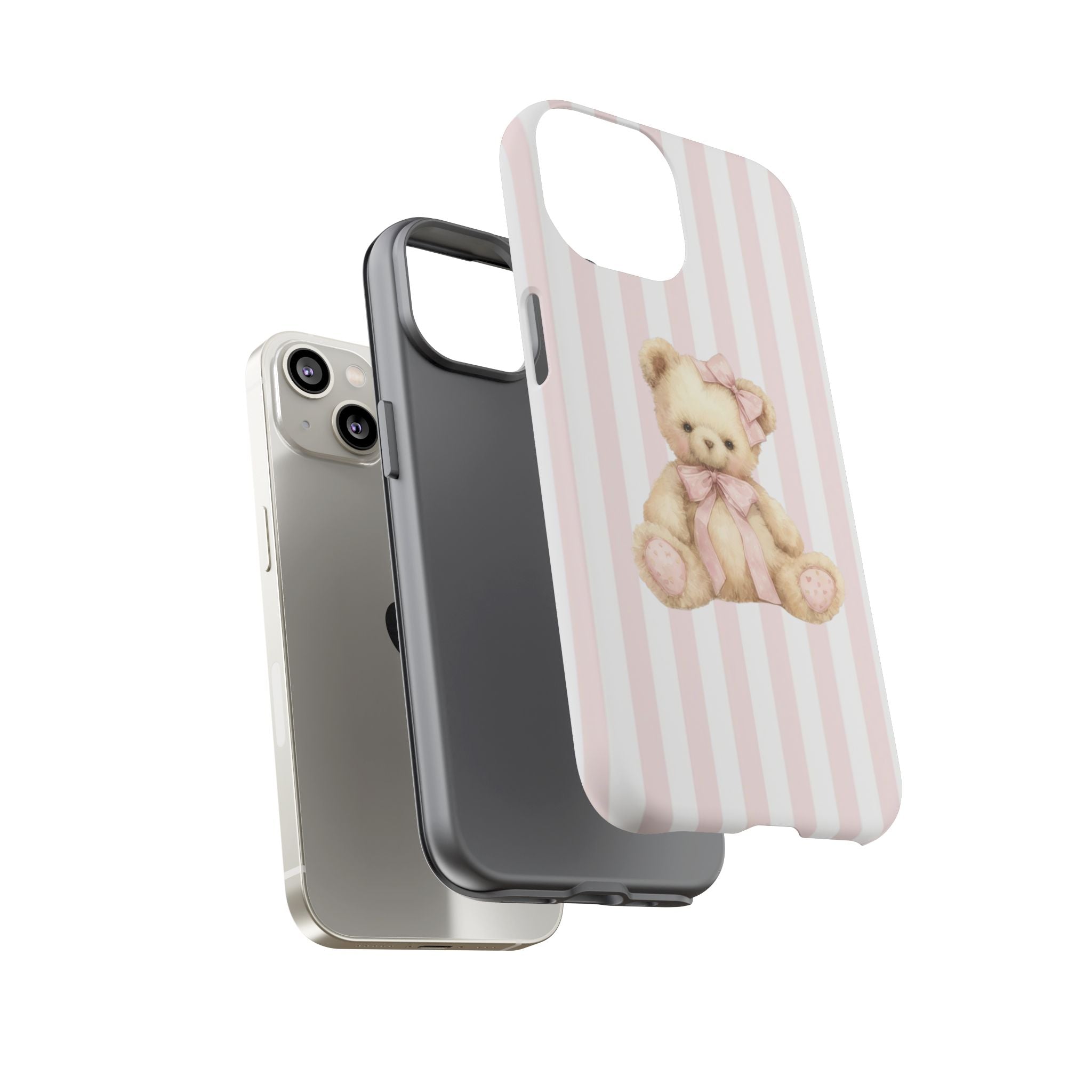 Pink Striped Teddy Bear Phone Case