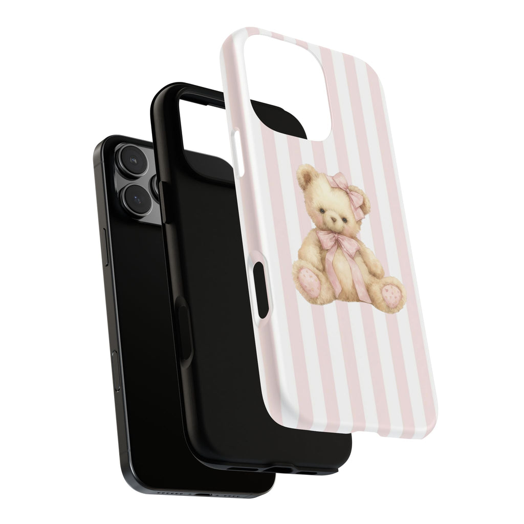 Pink Striped Teddy Bear Phone Case