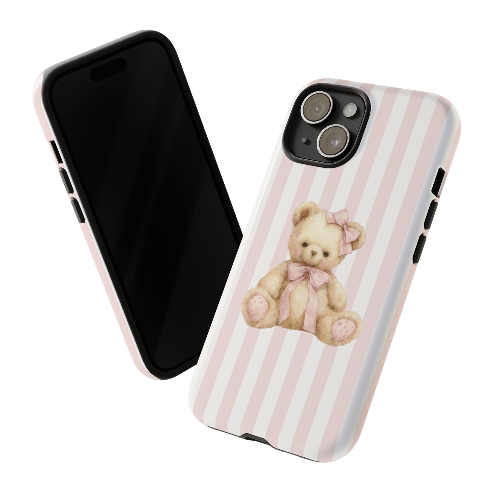Pink Striped Teddy Bear Phone Case