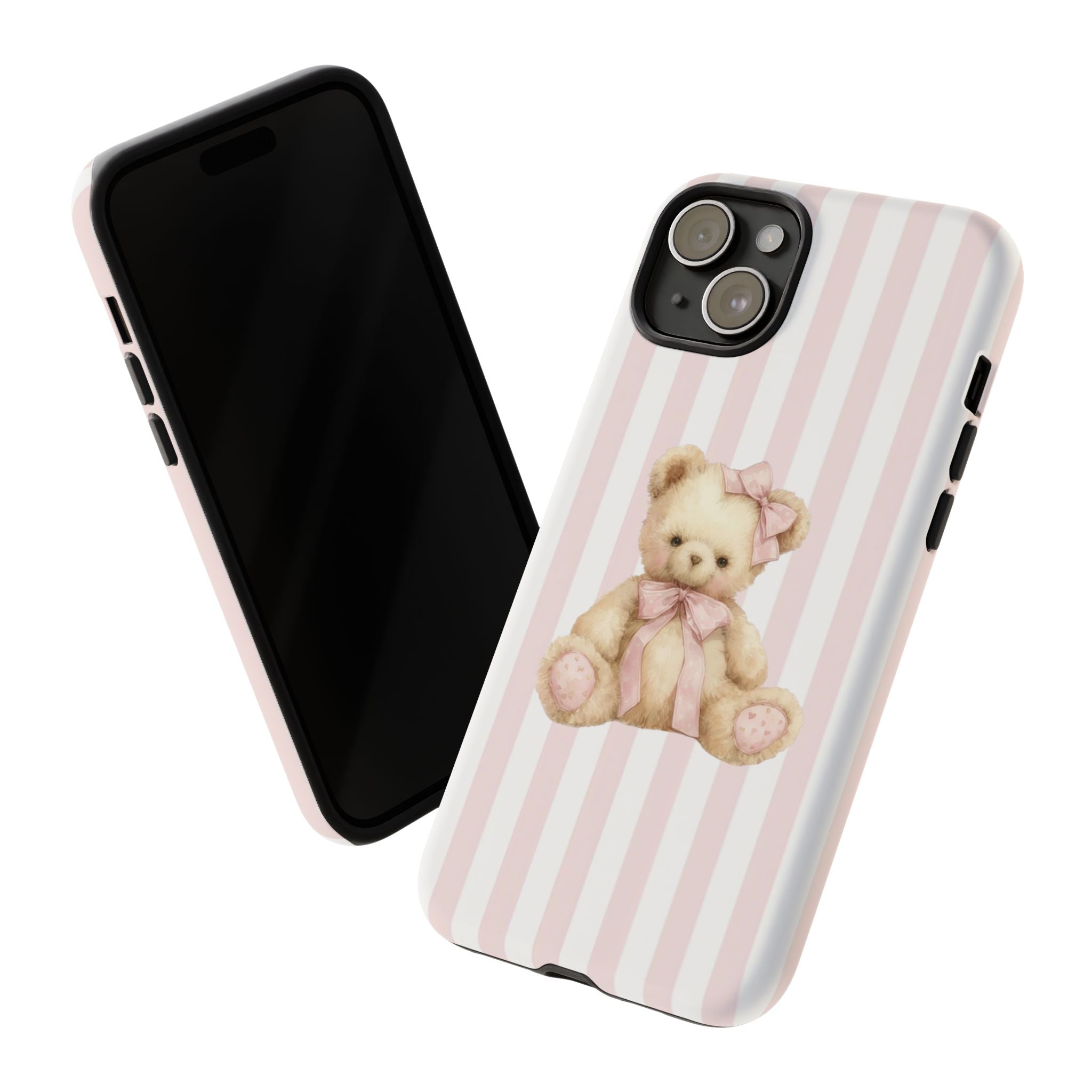 Pink Striped Teddy Bear Phone Case