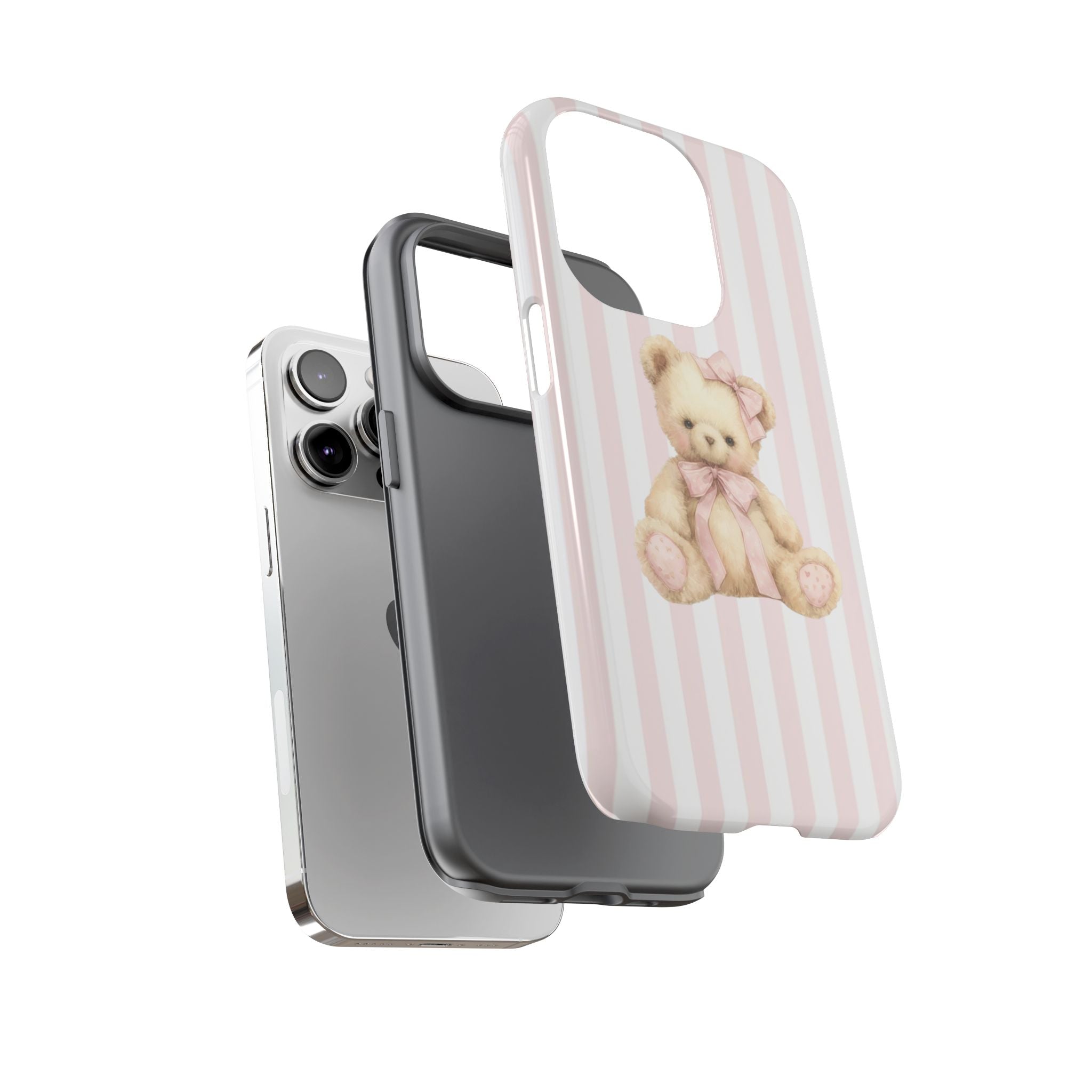 Pink Striped Teddy Bear Phone Case