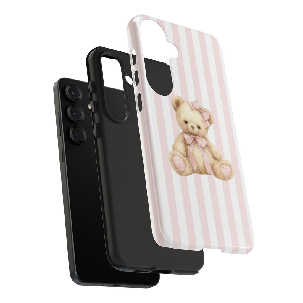 Pink Striped Teddy Bear Phone Case