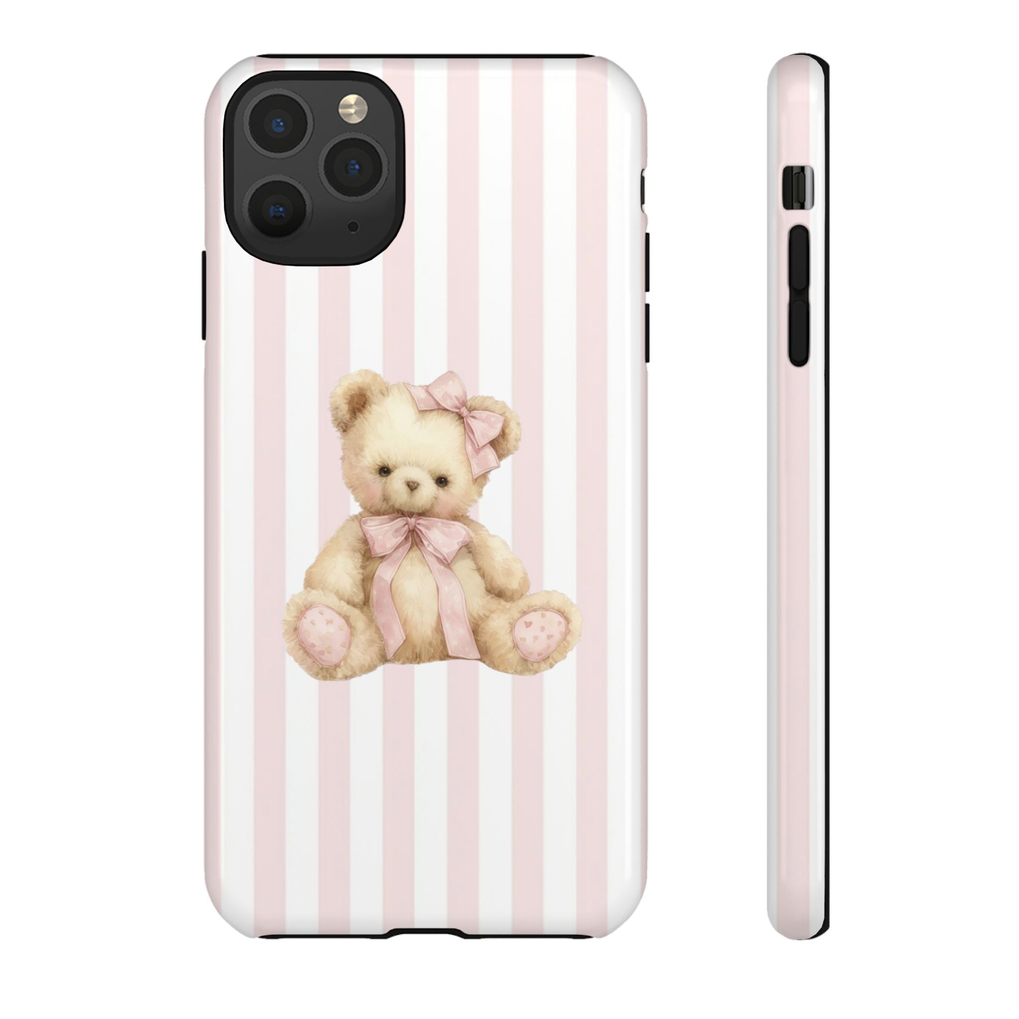 Pink Striped Teddy Bear Phone Case
