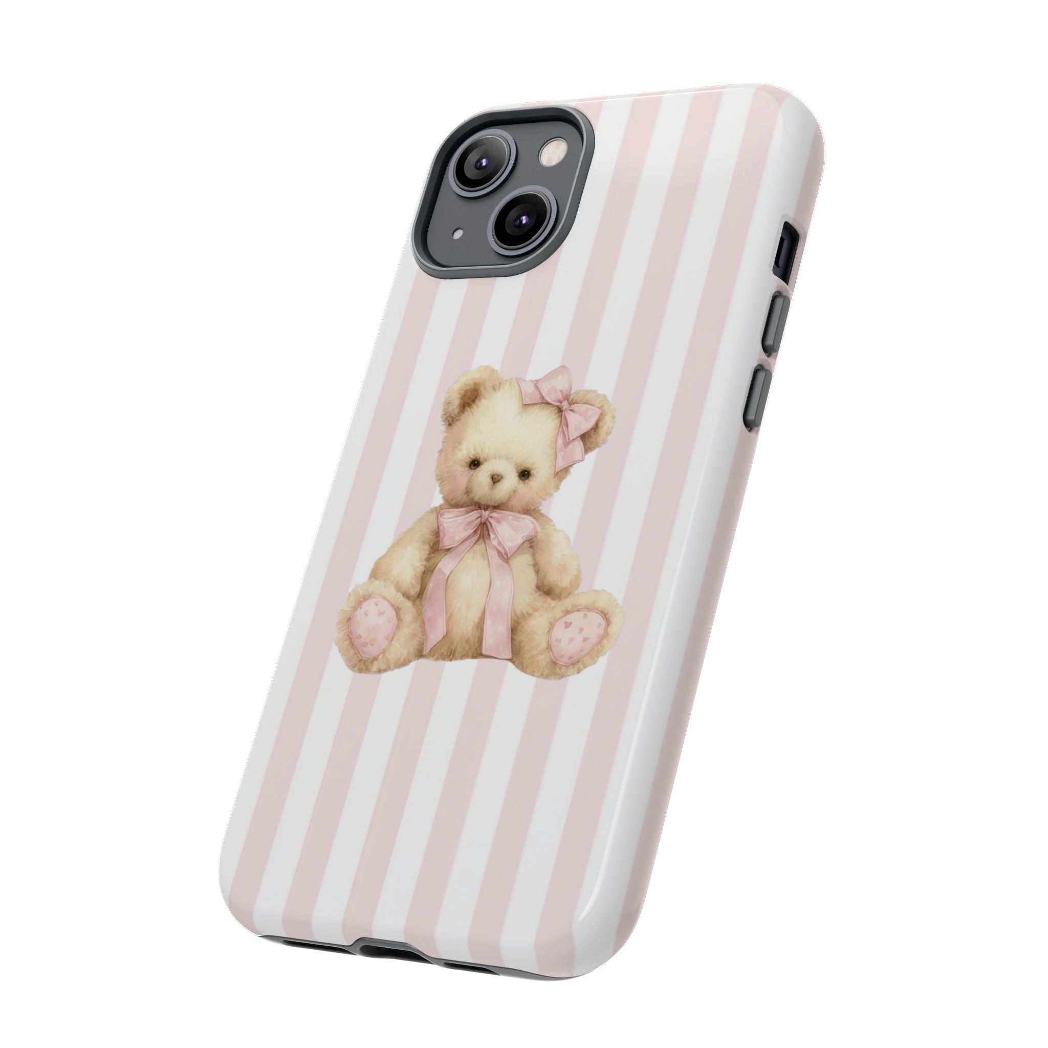 Pink Striped Teddy Bear Phone Case