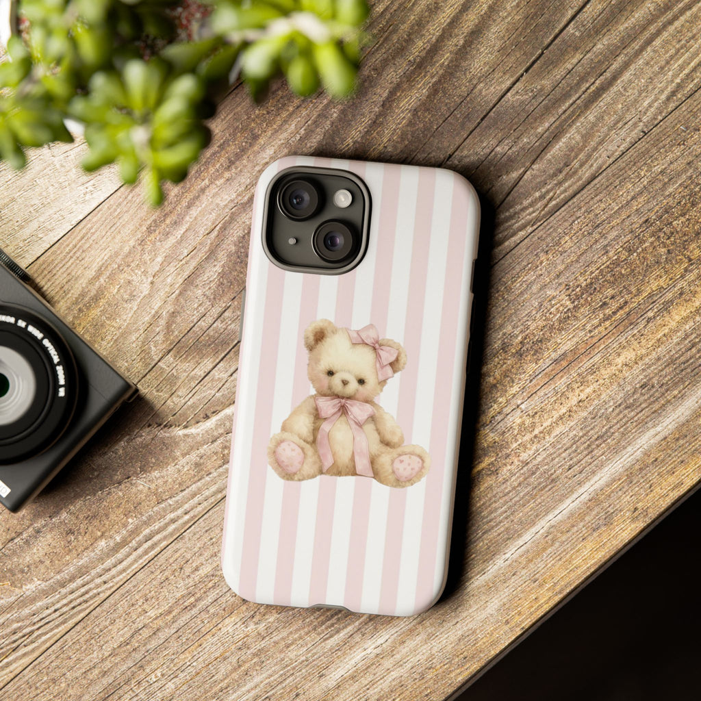 Pink Striped Teddy Bear Phone Case