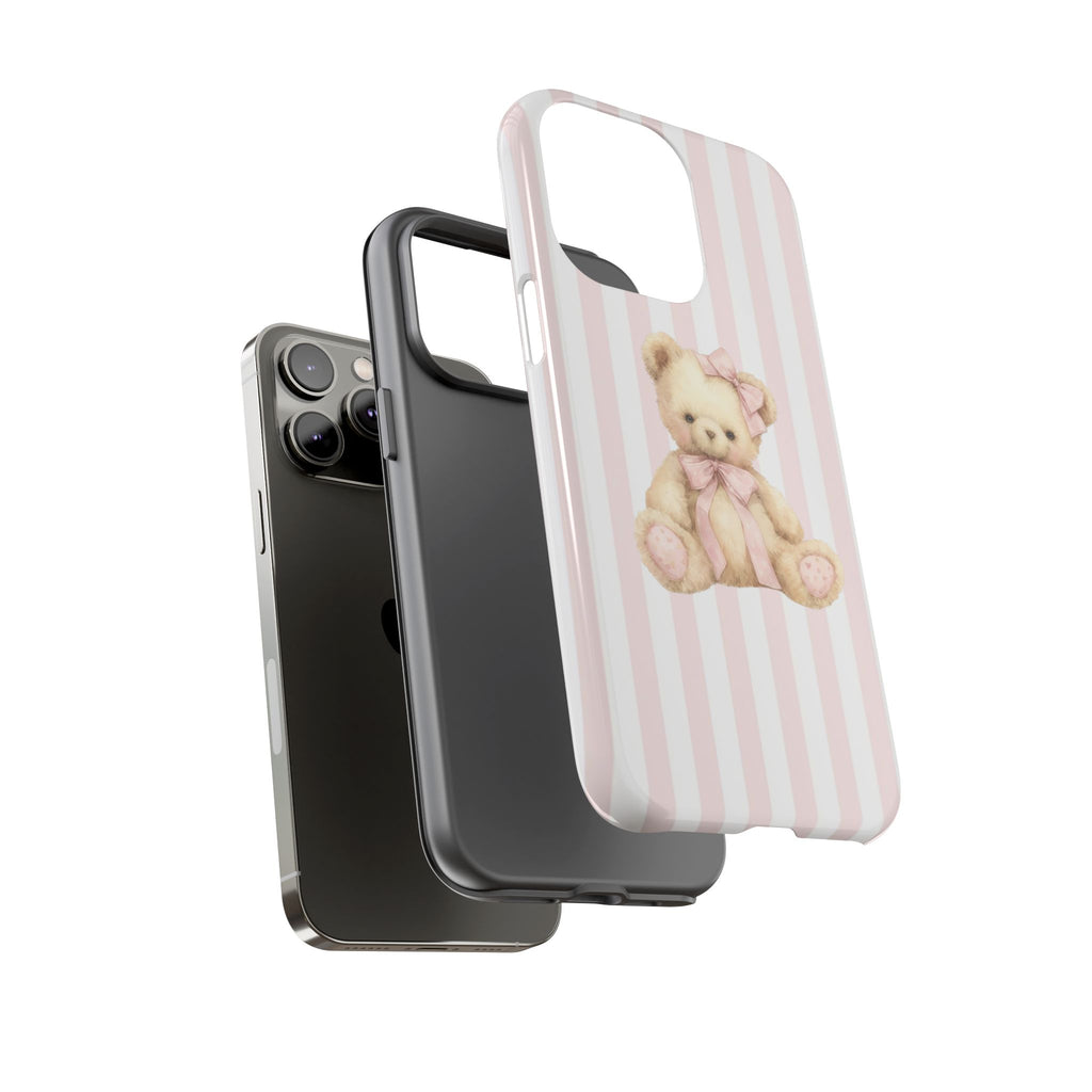 Pink Striped Teddy Bear Phone Case