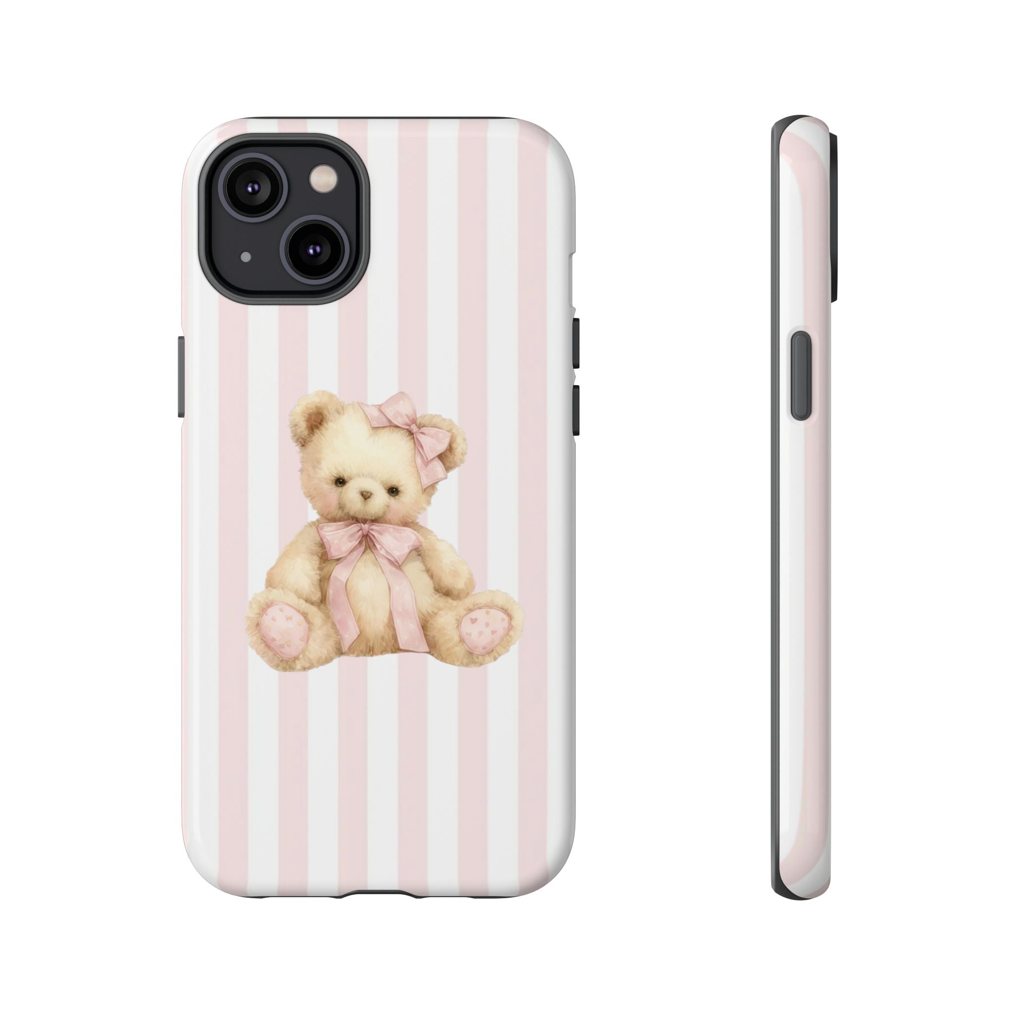 Pink Striped Teddy Bear Phone Case