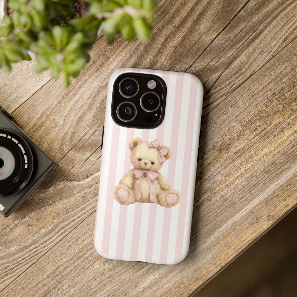 Pink Striped Teddy Bear Phone Case