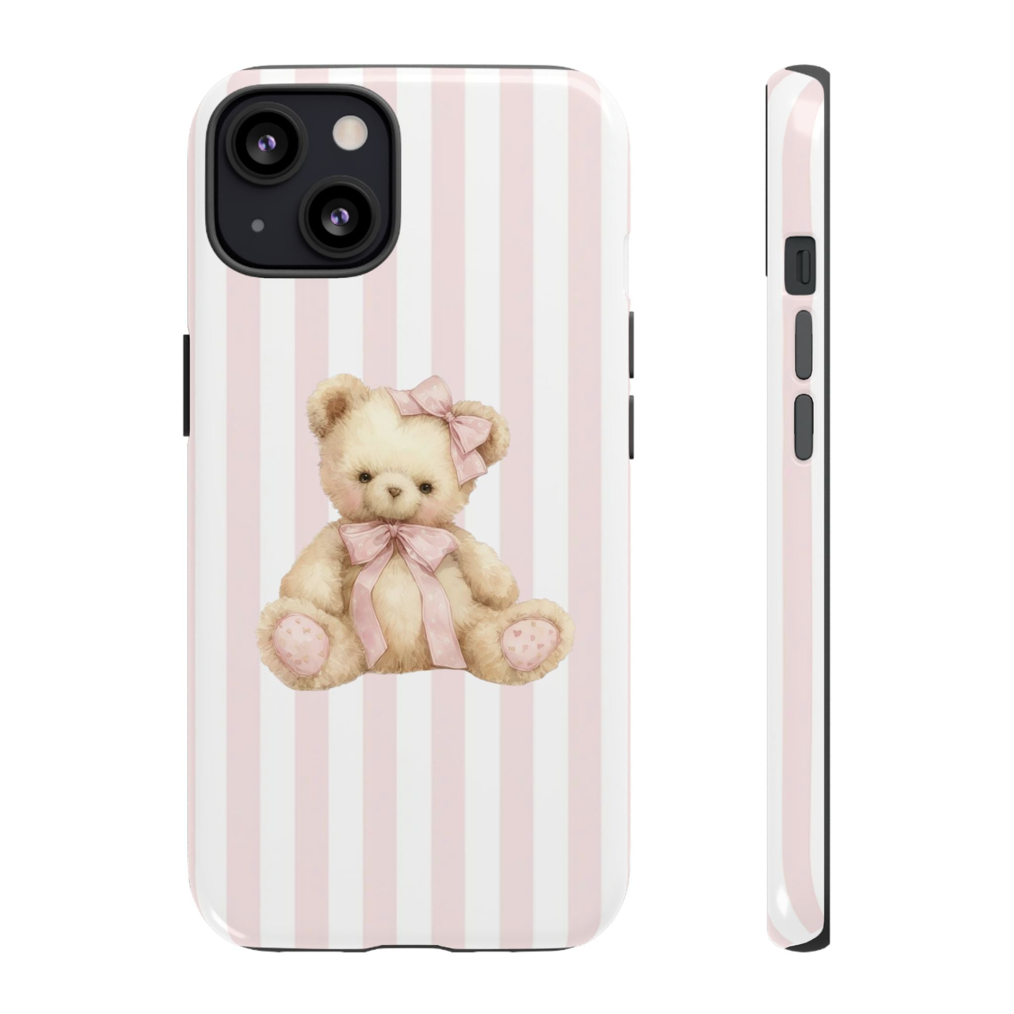 Pink Striped Teddy Bear Phone Case