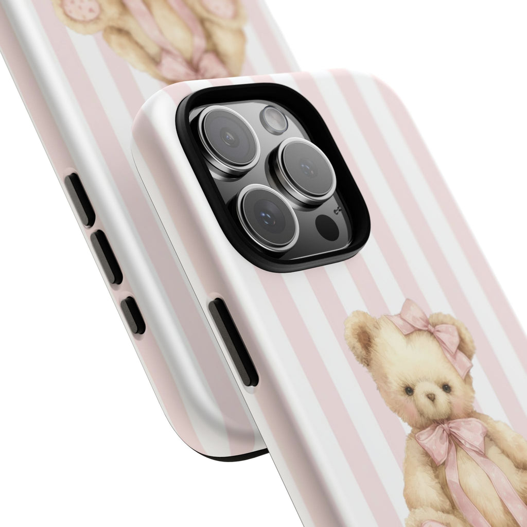 Pink Striped Teddy Bear Phone Case