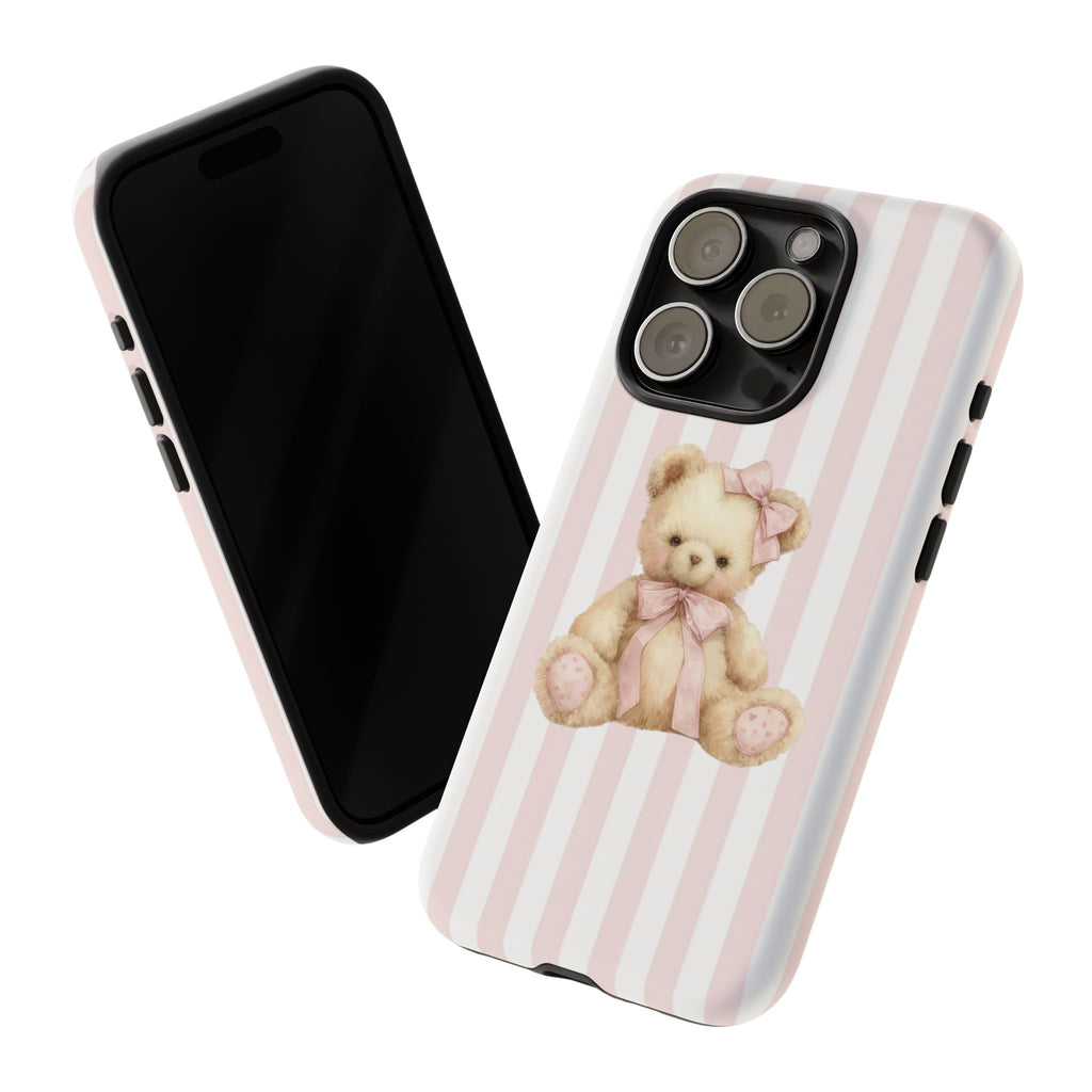 Pink Striped Teddy Bear Phone Case