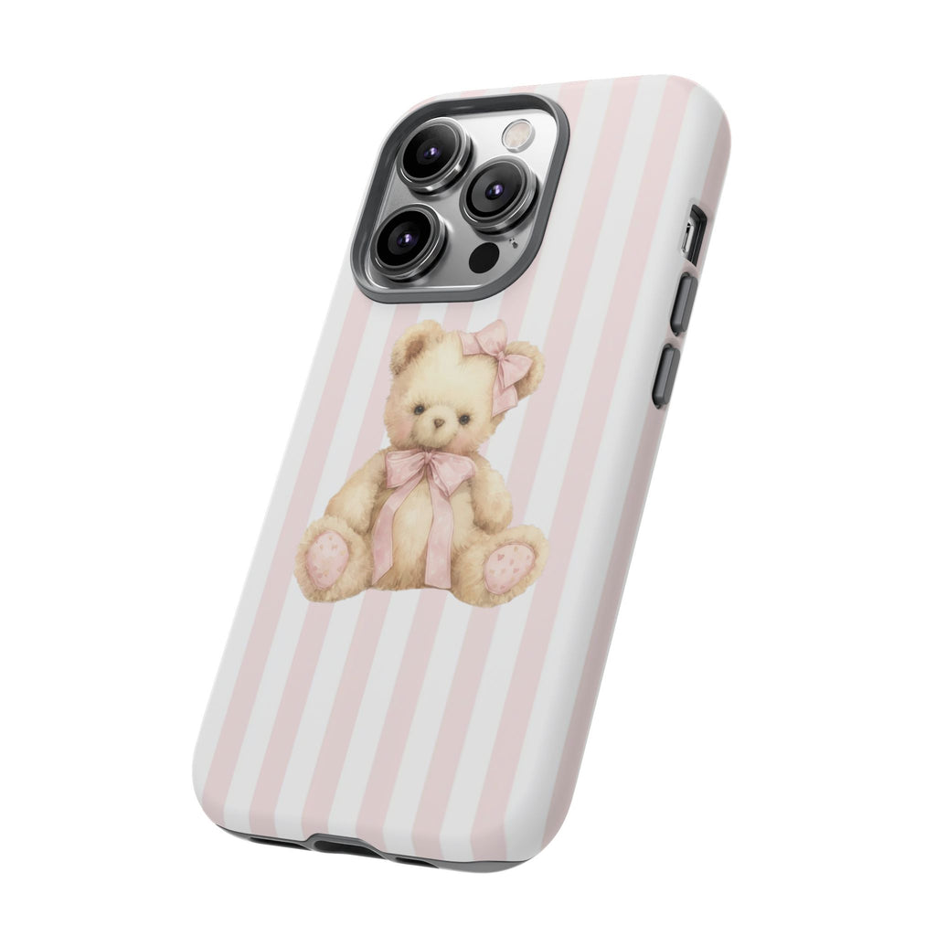 Pink Striped Teddy Bear Phone Case