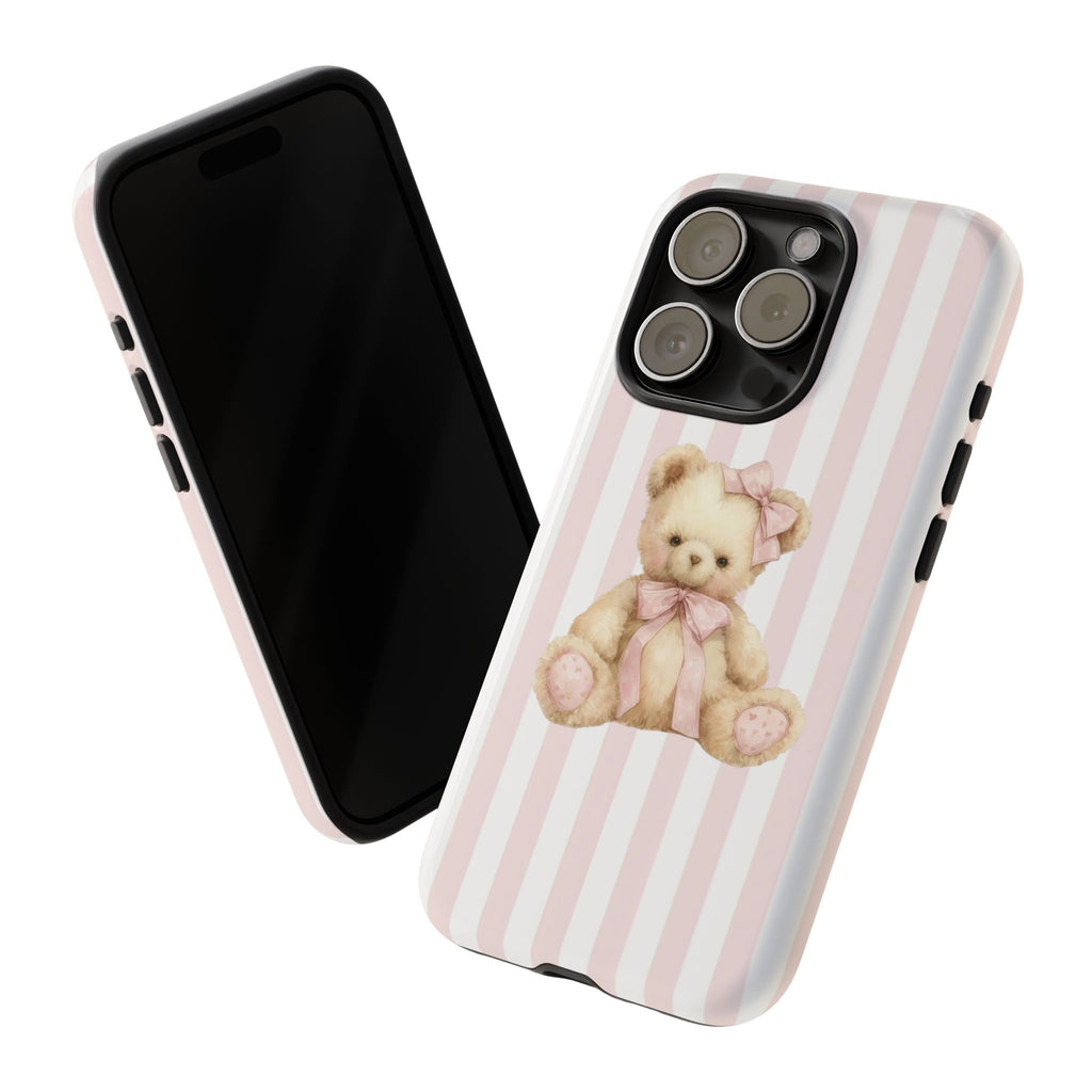 Pink Striped Teddy Bear Phone Case